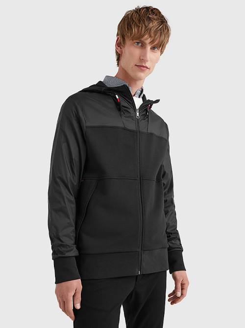 Black Tommy Hilfiger Mixed Texture Zip-Thru Men\'s Hoodie | TH581ZMC