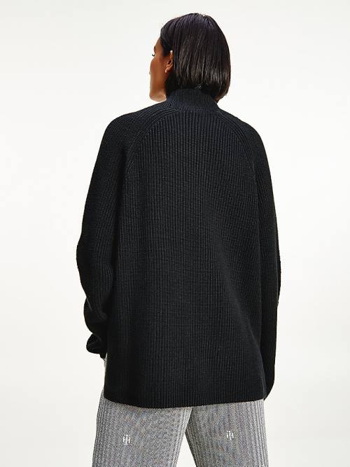 Black Tommy Hilfiger Mock Turtleneck Organic Cotton Knit Jumper Women's Sweaters | TH358KAJ