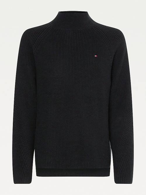 Black Tommy Hilfiger Mock Turtleneck Organic Cotton Knit Jumper Women's Sweaters | TH358KAJ