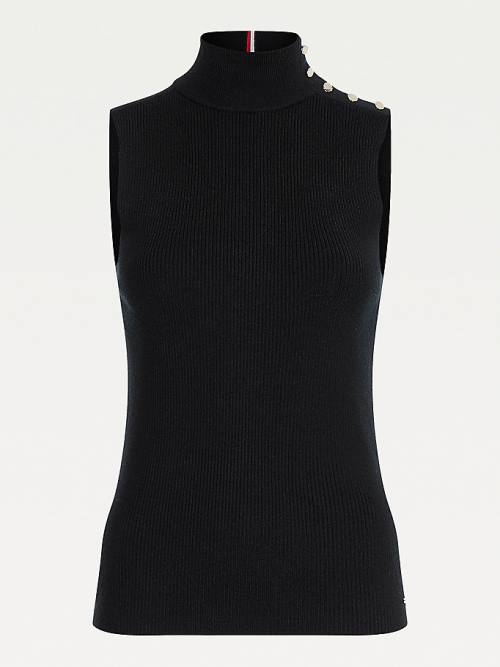 Black Tommy Hilfiger Mock Turtleneck Sleeveless Jumper Women's Sweaters | TH675CGE