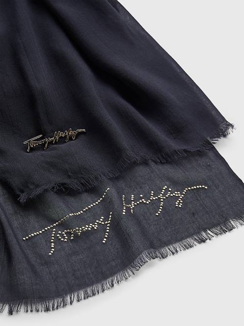 Black Tommy Hilfiger Modal Signature Brooch Hijab Women's Scarves | TH167OCR