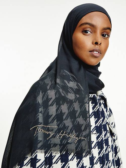 Black Tommy Hilfiger Modal Signature Brooch Hijab Women's Scarves | TH167OCR