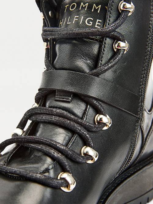 Black Tommy Hilfiger Monogram Buckle Cleat Ankle Women's Boots | TH941AIR