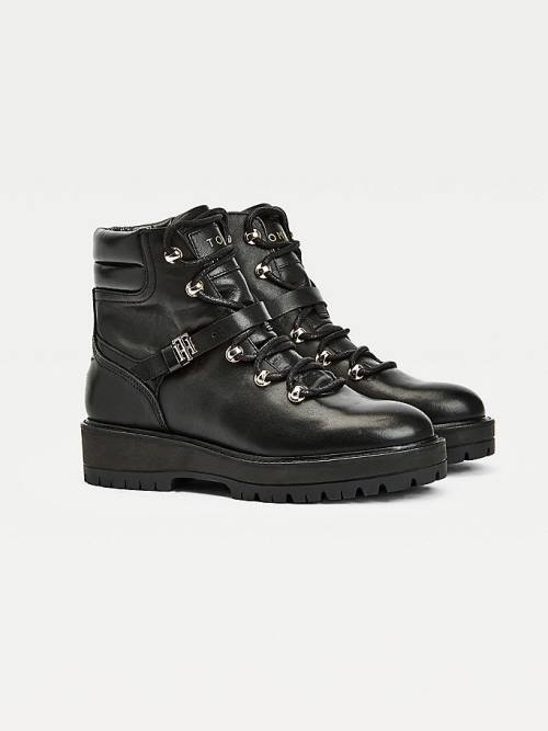 Black Tommy Hilfiger Monogram Buckle Cleat Ankle Women\'s Boots | TH941AIR