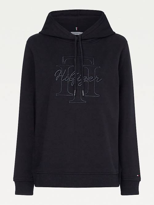 Black Tommy Hilfiger Monogram Embroidery Regular Fit Women's Hoodie | TH813YPX