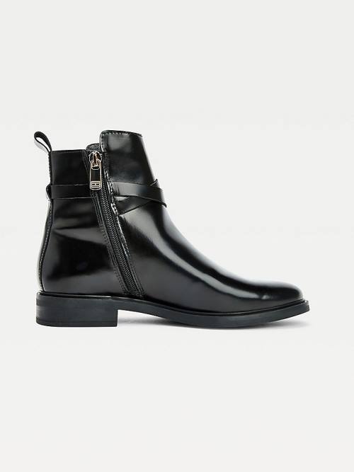 Black Tommy Hilfiger Monogram Horsebit Leather Ankle Women's Boots | TH154ETR