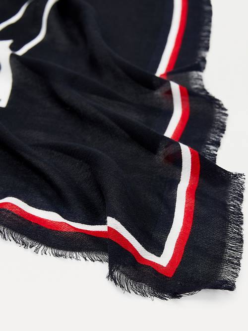 Black Tommy Hilfiger Monogram Leaf Print Square Women's Scarves | TH792HUL