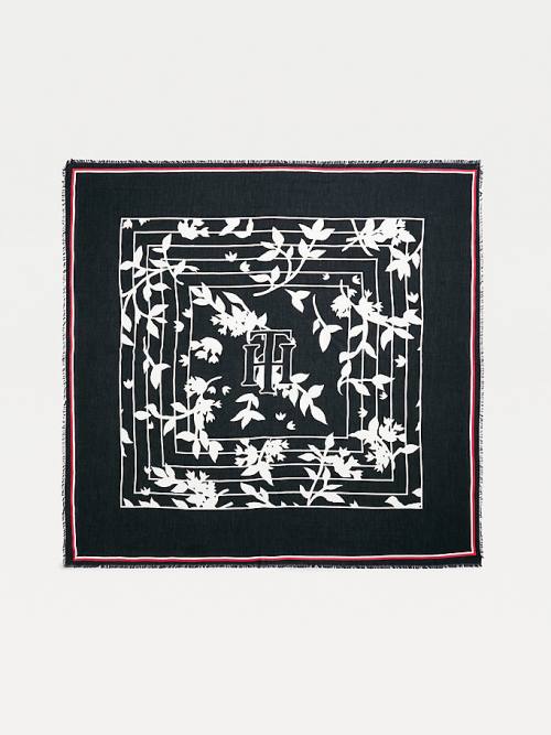 Black Tommy Hilfiger Monogram Leaf Print Square Women\'s Scarves | TH792HUL