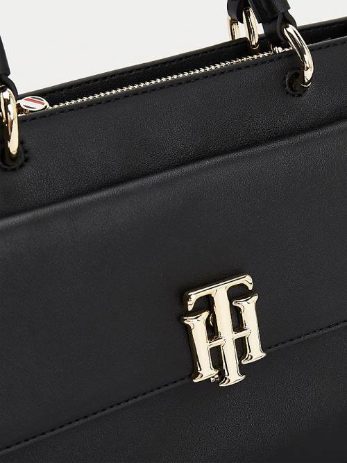 Black Tommy Hilfiger Monogram Lock Satchel Women's Bags | TH152KUE