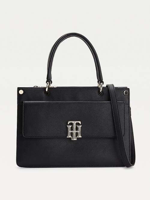 Black Tommy Hilfiger Monogram Lock Satchel Women\'s Bags | TH152KUE