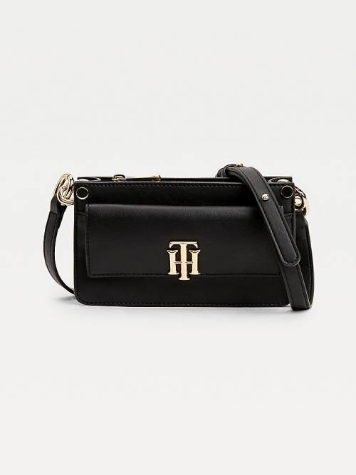 Black Tommy Hilfiger Monogram Lock Small Crossover Women\'s Bags | TH914XVP