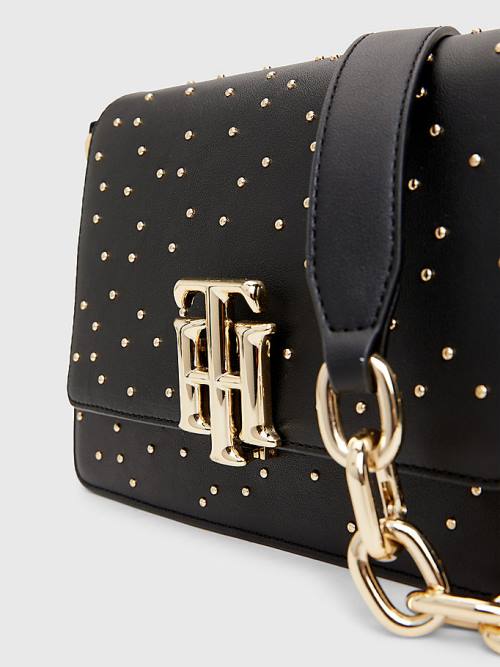 Black Tommy Hilfiger Monogram Lock Studded Crossover Women's Bags | TH396SEY