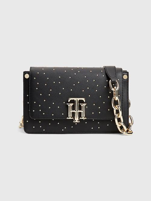 Black Tommy Hilfiger Monogram Lock Studded Crossover Women\'s Bags | TH396SEY