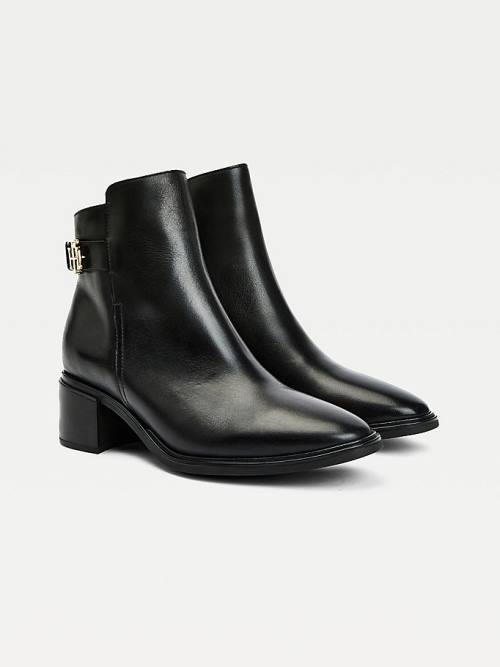 Black Tommy Hilfiger Monogram Plaque Leather Ankle Women\'s Boots | TH310OLN