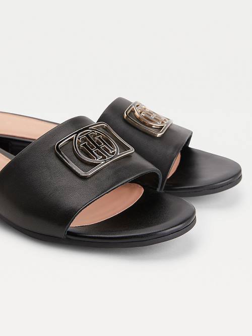 Black Tommy Hilfiger Monogram Plaque Mule Women's Sandals | TH925MWD