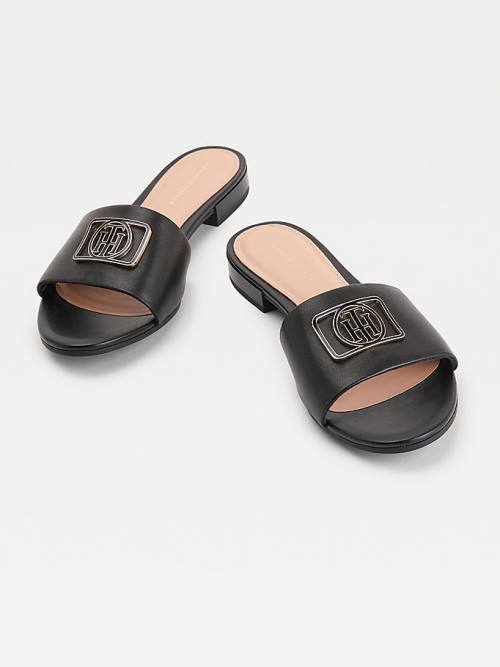 Black Tommy Hilfiger Monogram Plaque Mule Women's Sandals | TH925MWD