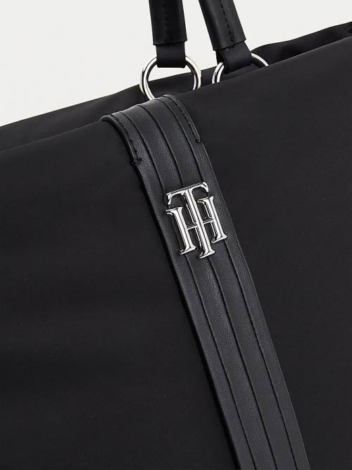 Black Tommy Hilfiger Monogram Plaque Tote Women's Bags | TH852SWL