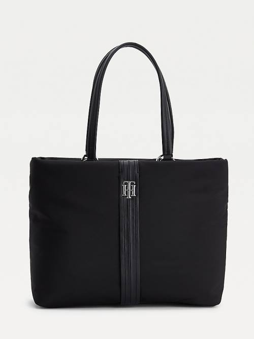 Black Tommy Hilfiger Monogram Plaque Tote Women\'s Bags | TH852SWL