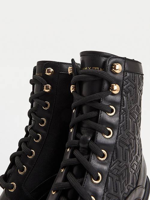 Black Tommy Hilfiger Monogram Quilted High Heel Leather Women's Boots | TH960SXU