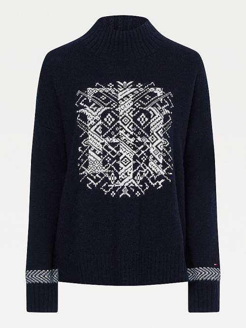 Black Tommy Hilfiger Monogram Relaxed Fit Alpaca Jumper Women's Sweaters | TH920PHQ