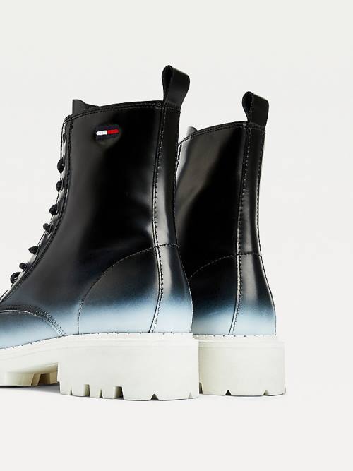 Black Tommy Hilfiger Ombre Leather Cleat Lace-Up Women's Boots | TH978CYA