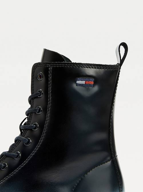 Black Tommy Hilfiger Ombre Leather Cleat Lace-Up Women's Boots | TH978CYA