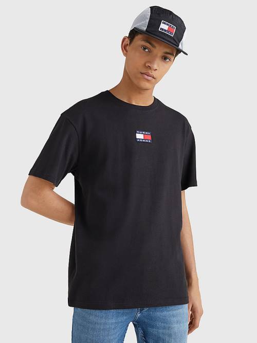 Black Tommy Hilfiger Organic Cotton Badge Men's T Shirts | TH036FNR