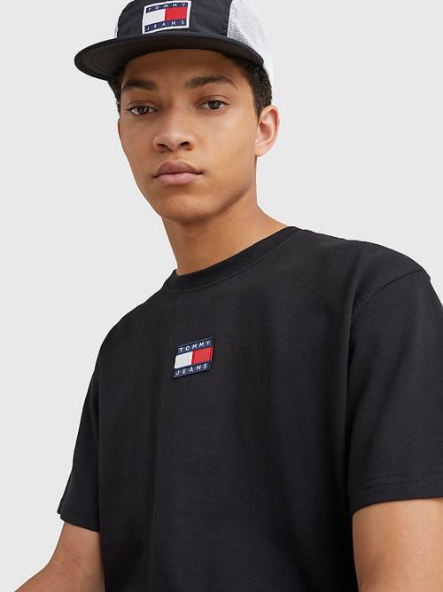 Black Tommy Hilfiger Organic Cotton Badge Men's T Shirts | TH036FNR