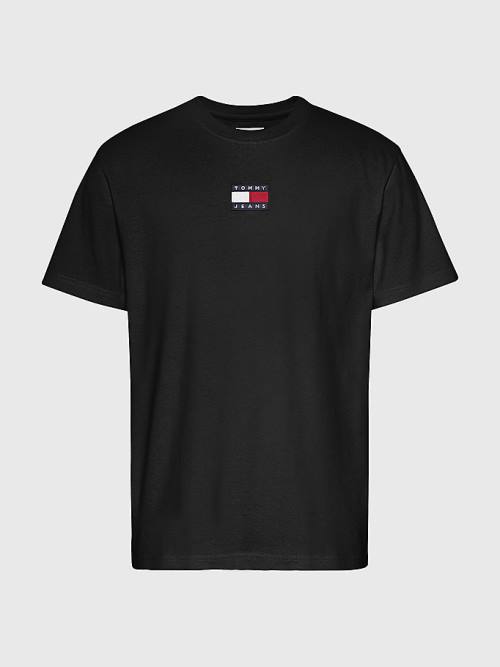 Black Tommy Hilfiger Organic Cotton Badge Men\'s T Shirts | TH036FNR