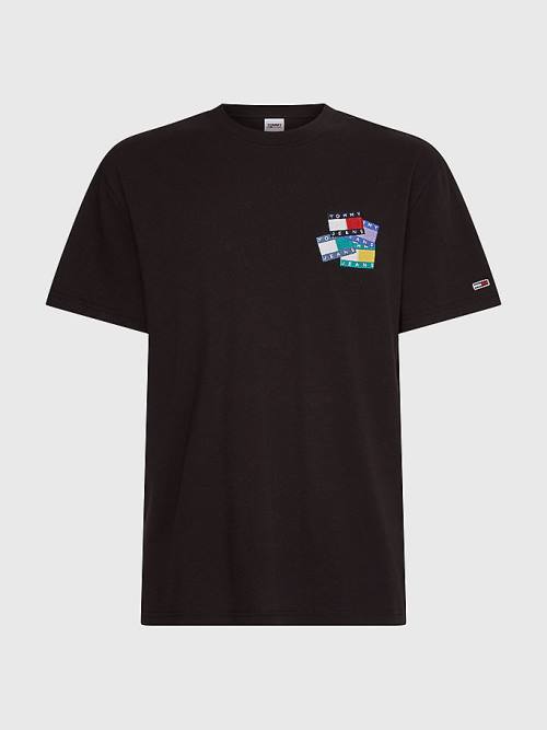 Black Tommy Hilfiger Organic Cotton Badge Men's T Shirts | TH763KFD