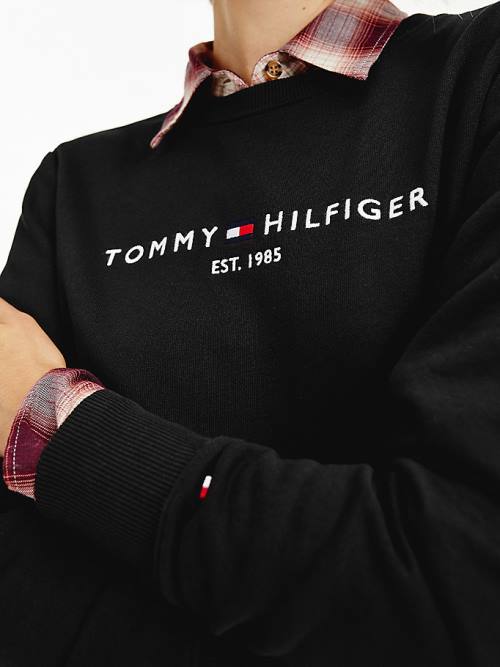 Black Tommy Hilfiger Organic Cotton Crew Neck Women's Sweatshirts | TH162YBI