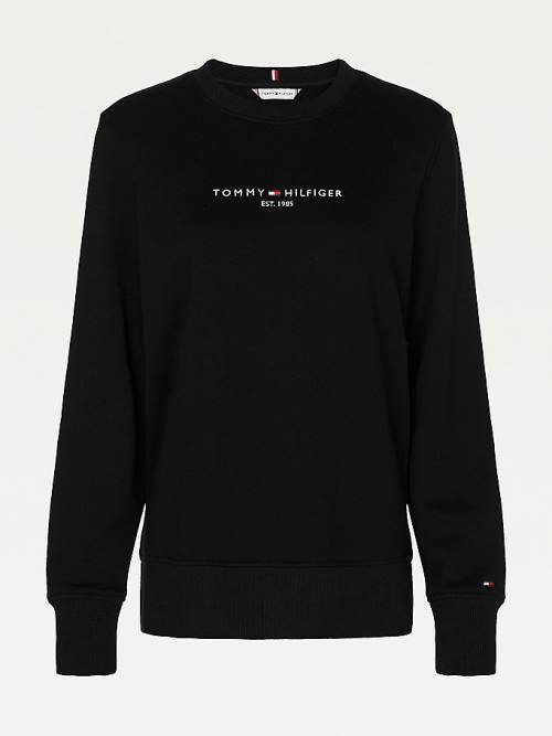 Black Tommy Hilfiger Organic Cotton Crew Neck Women's Sweatshirts | TH162YBI