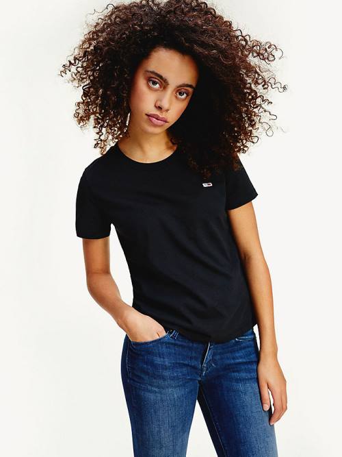 Black Tommy Hilfiger Organic Cotton Crew Neck Women's T Shirts | TH829GFB