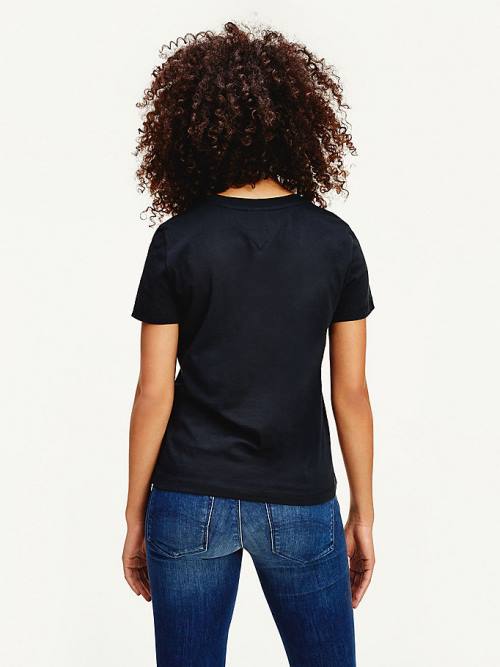 Black Tommy Hilfiger Organic Cotton Crew Neck Women's T Shirts | TH829GFB