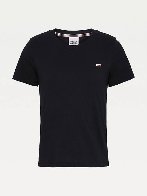 Black Tommy Hilfiger Organic Cotton Crew Neck Women's T Shirts | TH829GFB