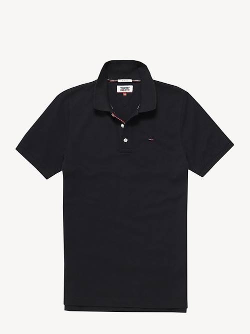 Black Tommy Hilfiger Organic Cotton Fine Pique Slim Men's Polo Shirts | TH749MUQ