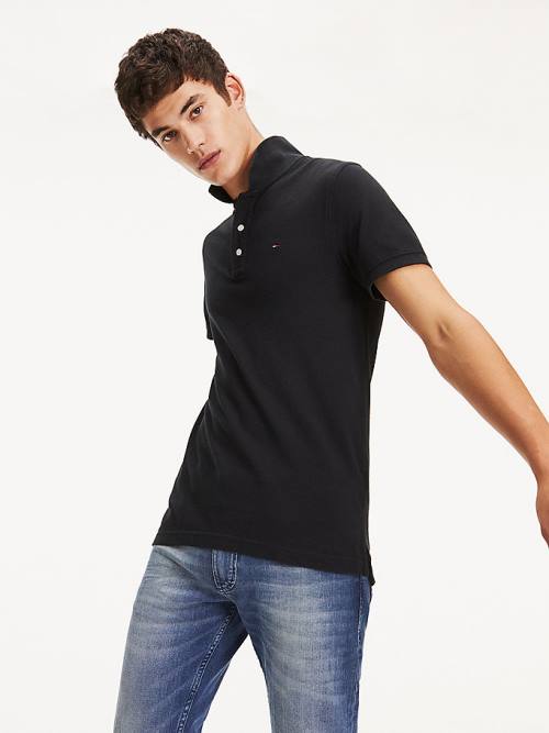 Black Tommy Hilfiger Organic Cotton Fine Pique Slim Men\'s Polo Shirts | TH749MUQ