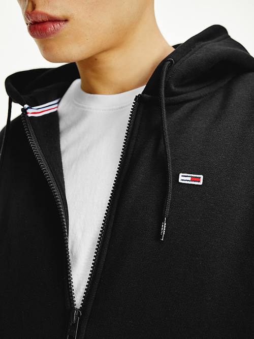 Black Tommy Hilfiger Organic Cotton Fleece Zip-Thru Men's Hoodie | TH472GWX