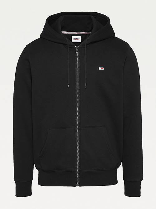 Black Tommy Hilfiger Organic Cotton Fleece Zip-Thru Men's Hoodie | TH472GWX