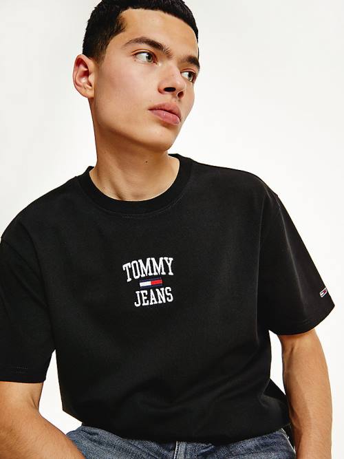 Black Tommy Hilfiger Organic Cotton Jersey Logo Men's T Shirts | TH314OKT