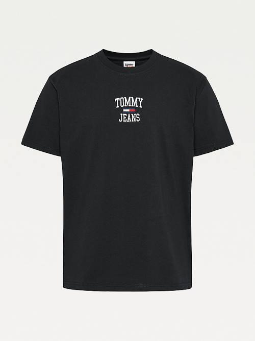 Black Tommy Hilfiger Organic Cotton Jersey Logo Men's T Shirts | TH314OKT