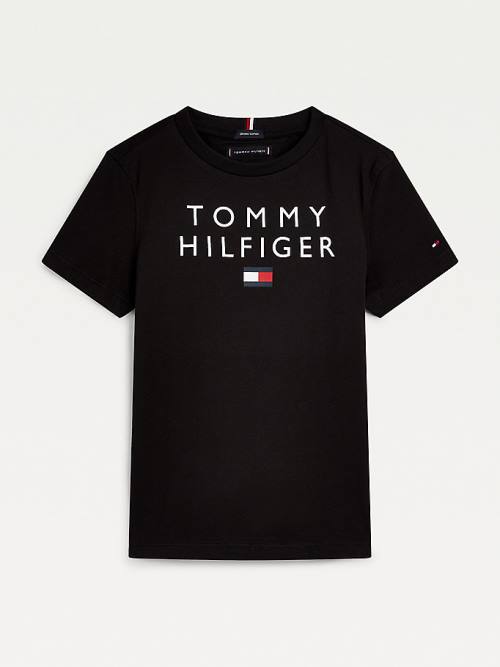 Black Tommy Hilfiger Organic Cotton Logo Boys\' T Shirts | TH296WIE