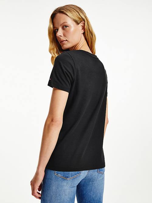 Black Tommy Hilfiger Organic Cotton Logo Women's T Shirts | TH314COX