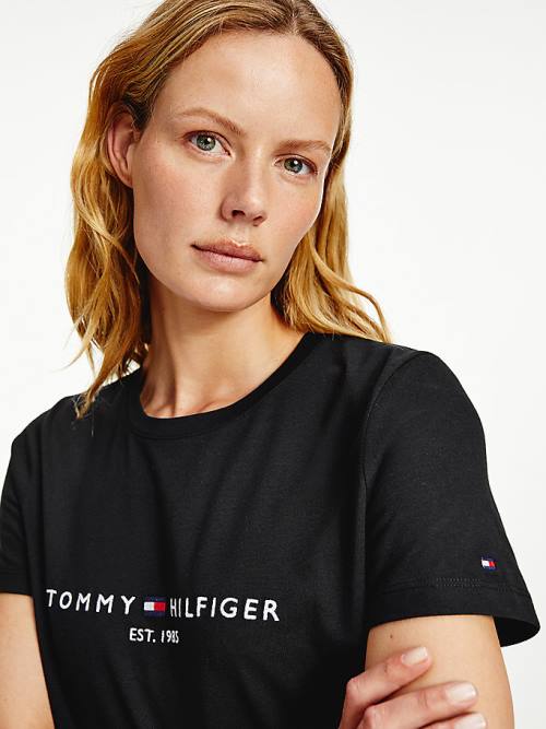 Black Tommy Hilfiger Organic Cotton Logo Women's T Shirts | TH314COX