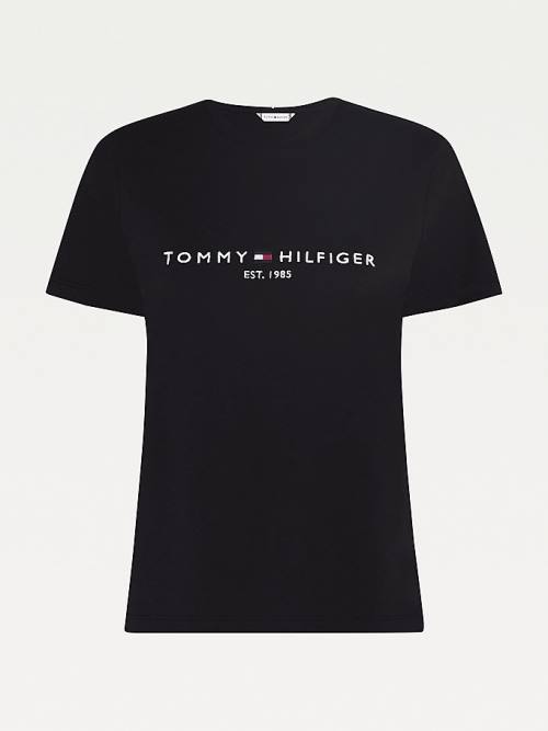 Black Tommy Hilfiger Organic Cotton Logo Women's T Shirts | TH314COX