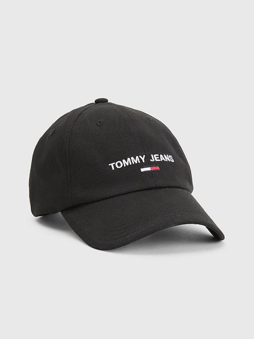 Black Tommy Hilfiger Organic Cotton Logo Embroidery Cap Women\'s Hats | TH635JHB