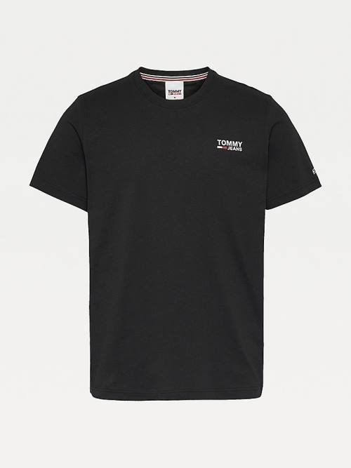 Black Tommy Hilfiger Organic Cotton Logo Men's T Shirts | TH705VGO