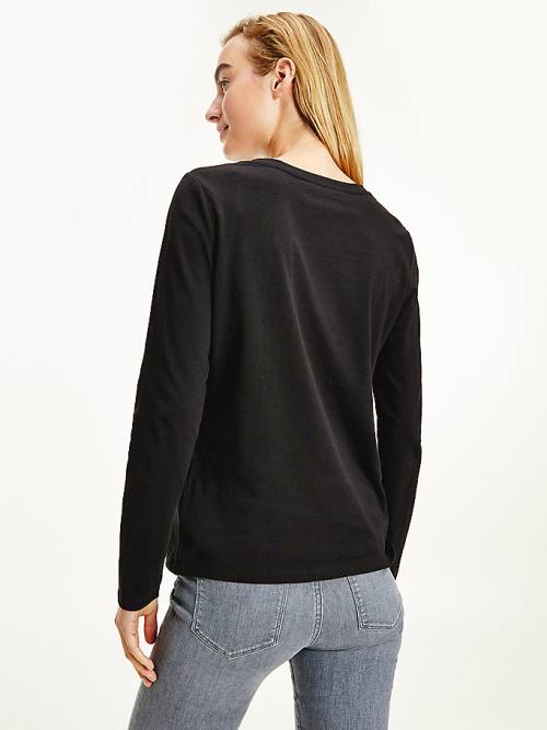 Black Tommy Hilfiger Organic Cotton Long Sleeve Women's T Shirts | TH932CAK