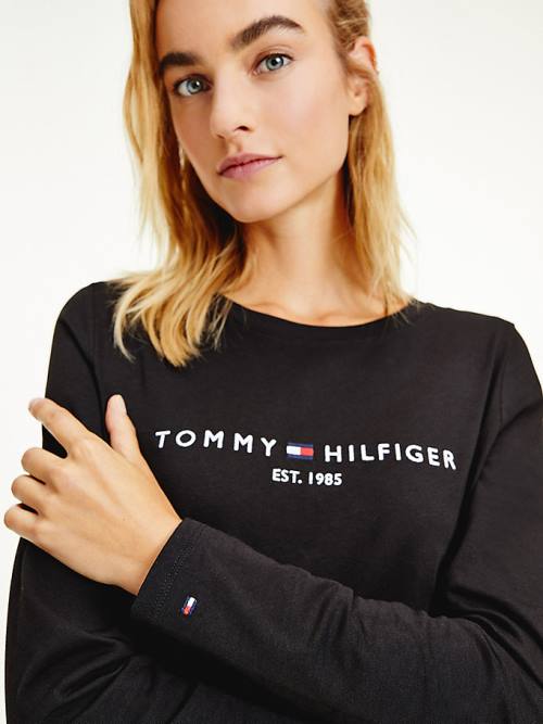 Black Tommy Hilfiger Organic Cotton Long Sleeve Women's T Shirts | TH932CAK