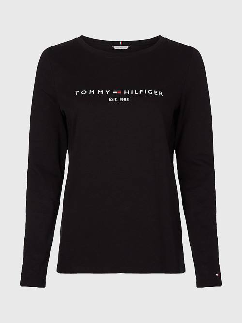 Black Tommy Hilfiger Organic Cotton Long Sleeve Women's T Shirts | TH932CAK